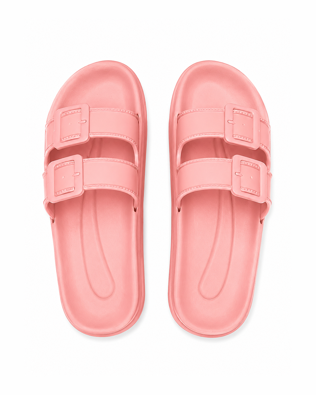 Platform Buckle Slides - Peach