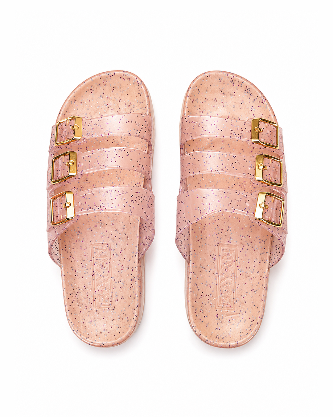 Pearl Buckle Slides - Peach