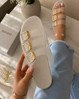 Pearl Buckle Slides - White