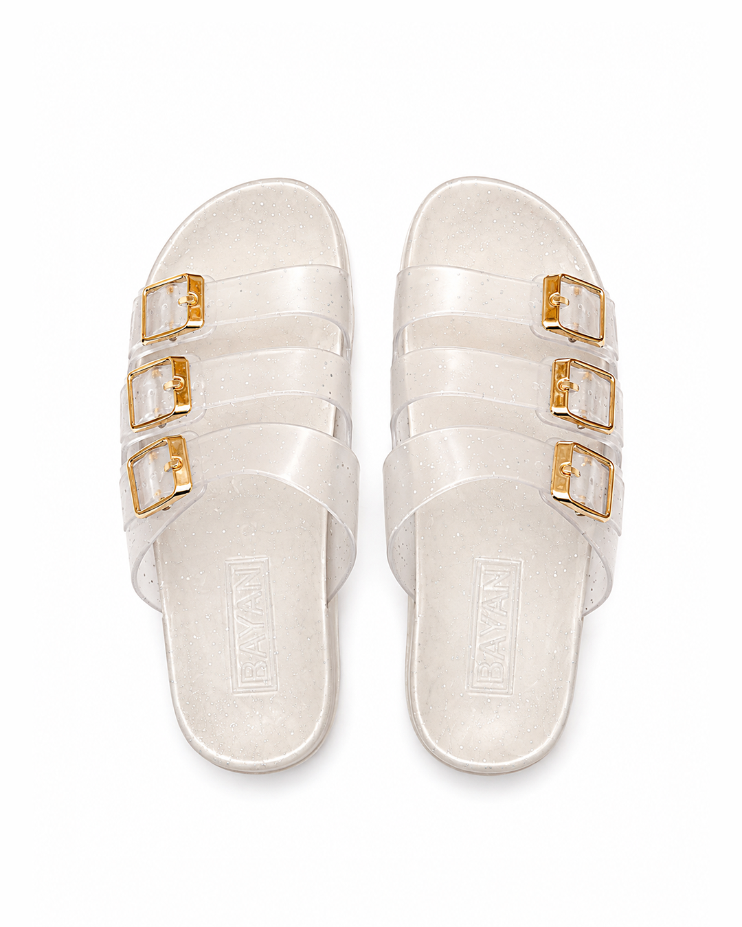 Pearl Buckle Slides - White