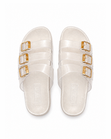 Pearl Buckle Slides - White