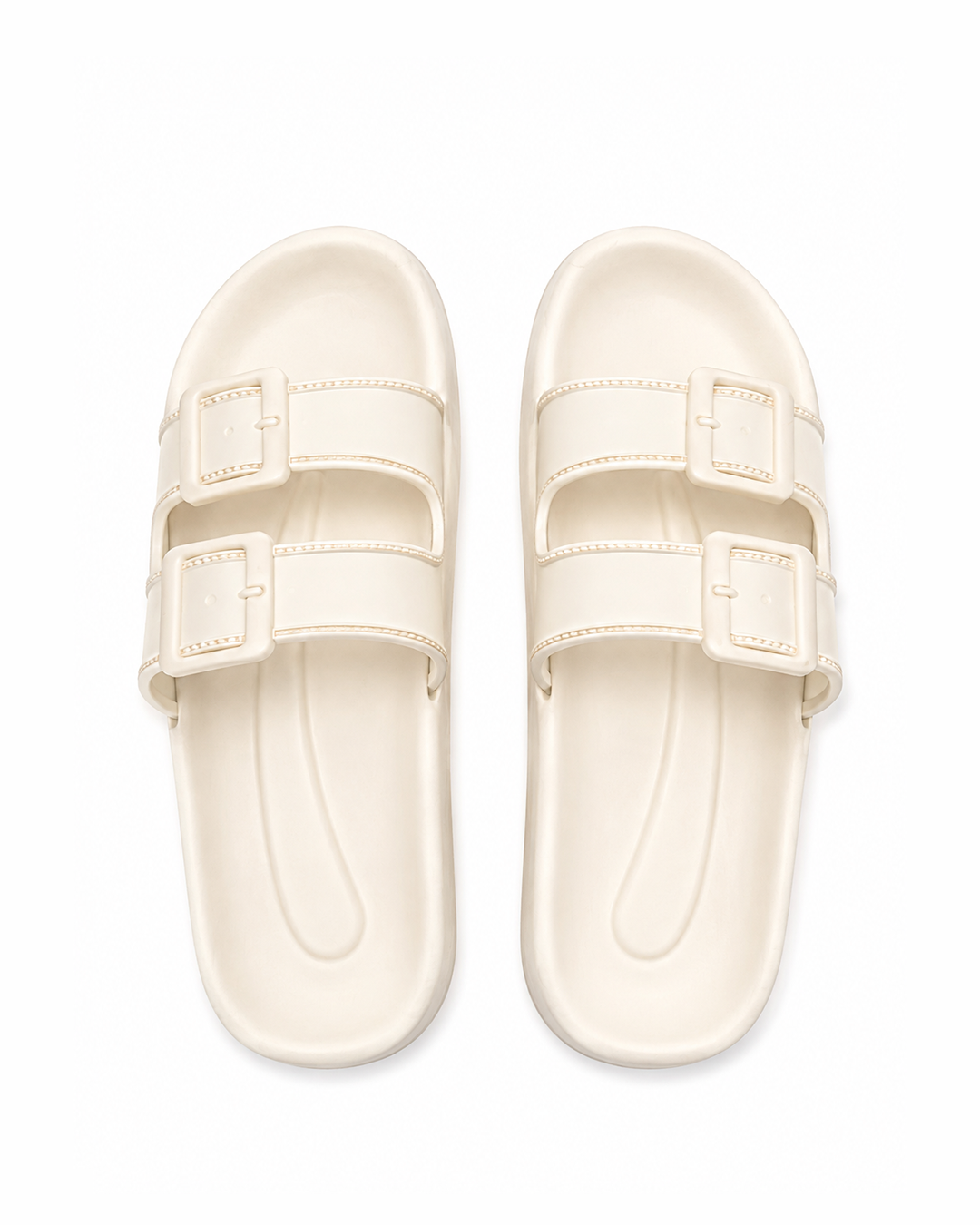 Platform Buckle Slides - White