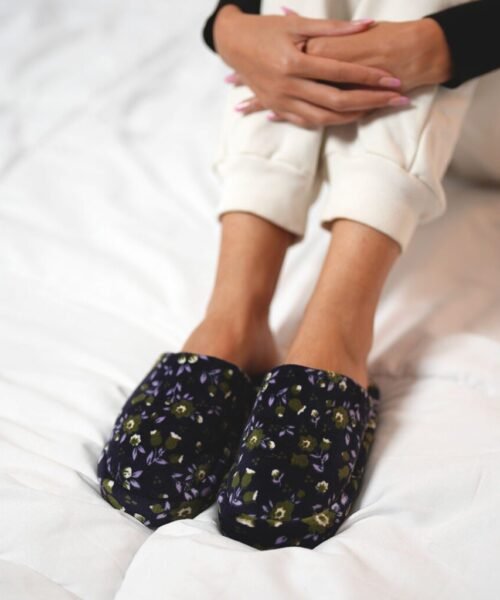 Fluffies Winter Slipper – Floral Navy Blue