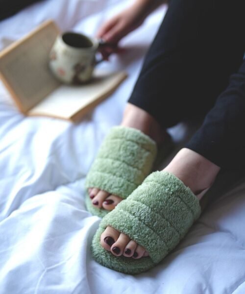 Fluffies Winter Slipper – Mint Green With Elastic Strap