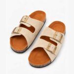 Double Buckle Classic Slides - Beige
